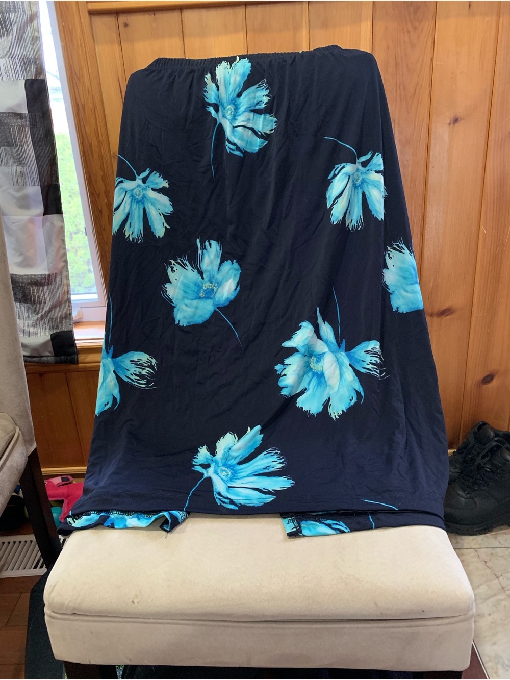 Women's Navy Skirt with Aqua Floral Print